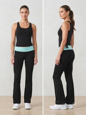 LiveLoveDream Light Blue & Black Fold Waist  Bootcut Pants Women's-Sz Medium